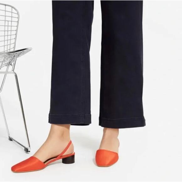 Everlane Tapered Square Toe Satin Italian Slingback Red Orange - Picture 6 of 6